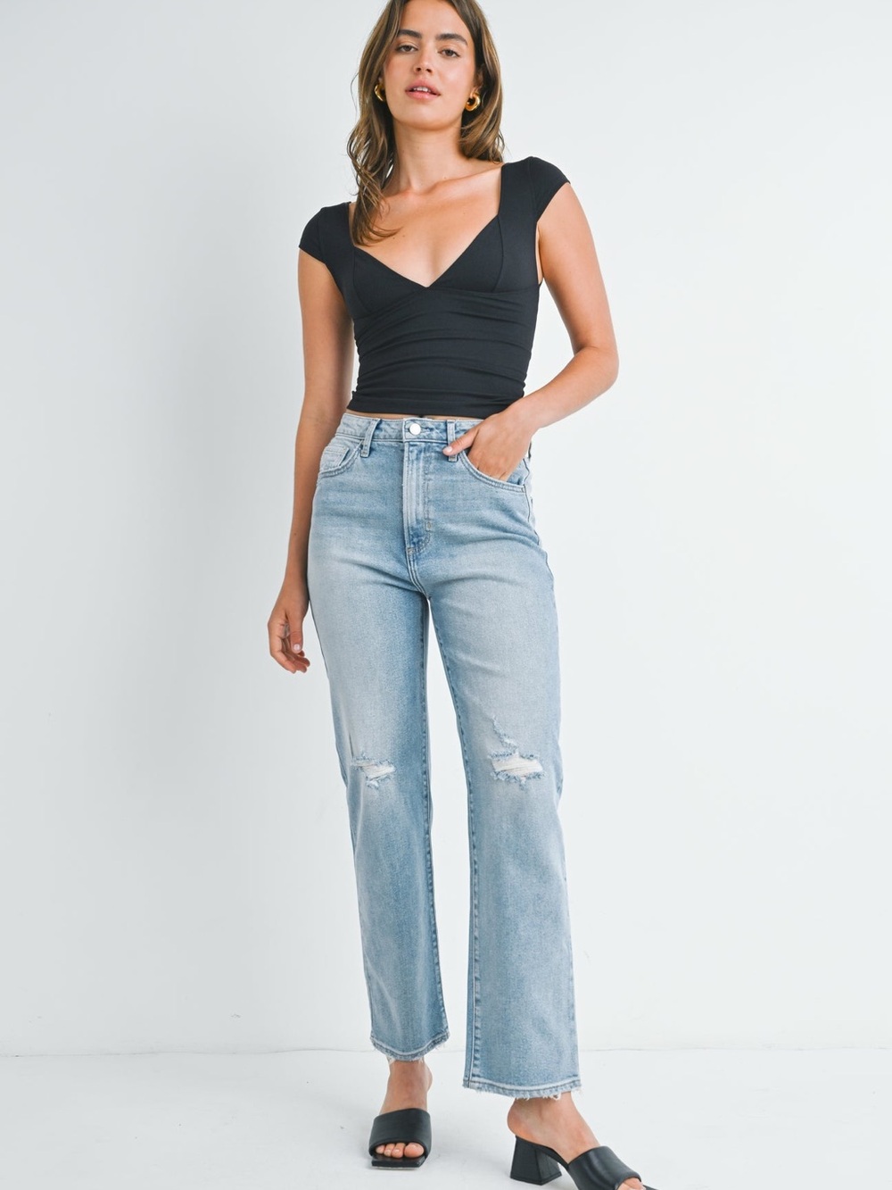 NWT Just Black Denim High Rise Distressed Dad Jeans Size 26"